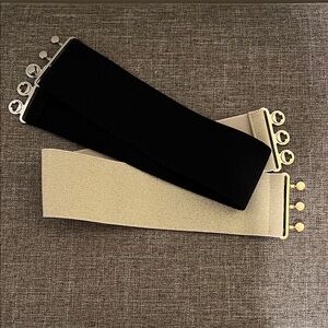 NWOT- Elegant Black and Cream Elastic Belt Set